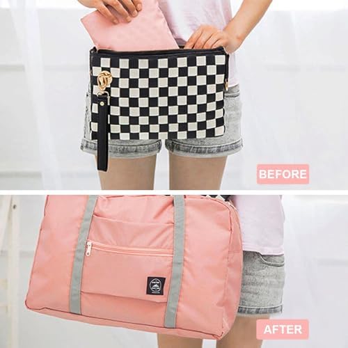 Foldable Travel Duffel Bag, 2 PCS Portable Luggage Foldable Storage Bag, Waterproof Lightweight Carry-on Bags for Sports Gym Vacation (Light Blue Light Pink) - Image 6