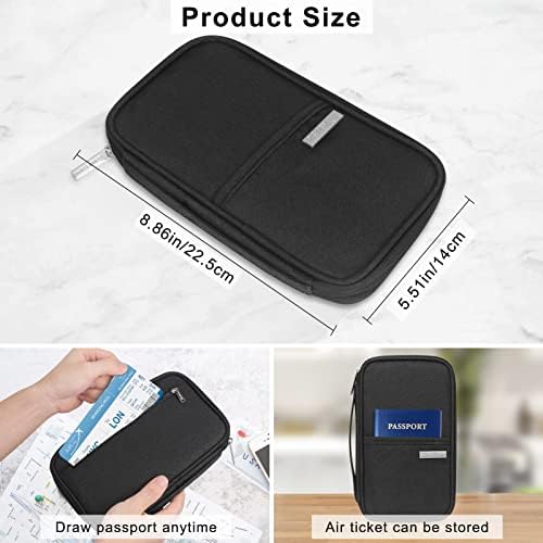 Arqumi Passport Holder Travel Wallet, Portable Travel Document Organiser, Waterproof Travel Accessories Case with Carry Handle for Women Men Family Passport Wallet (Small, Black) - Image 3