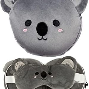 Puckator Relaxeazzz Adoramals Koala Round Plush Travel Pillow & Eye Mask - Sleep Eye Mask Masks - Kids Travel Accessories For Sleeping Airplane - Flight Plane Neck Pillow Pillows