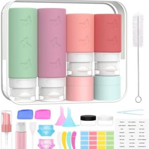 26 Pack Squeezable Silicone Travel Bottles Set - Empty, Leak-Proof, Refillable Containers for Toiletries, TSA Approved Travel Accessories for Women, Airplane Travel Essentials