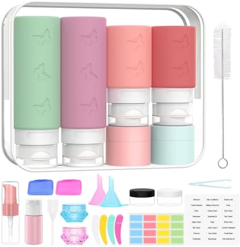 26 Pack Squeezable Silicone Travel Bottles Set - Empty, Leak-Proof, Refillable Containers for Toiletries, TSA Approved Travel Accessories for Women, Airplane Travel Essentials