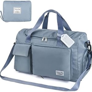 Travel Duffel, Foldable Gym Overnight Weekend Bags for Women - Lightweight with Separation, Large Holdall Cabin Bag - Blue