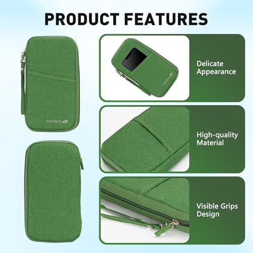 Passport Holder Travel Wallet, Large Capacity Travel Document Holder, RFID Blocking Waterproof Portable Travel Wallet Organiser for Cash Passport ID Card Credit Cards Ticket Pen, Green - Image 4