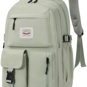 FIORETTO Lightweight School Backpack Womens, Cute School Bag for Teenager Girls, 14 Inch Laptop Rucksack Casual Daypack Backpack for Travel College Work Green