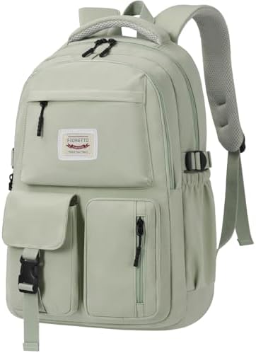 FIORETTO Lightweight School Backpack Womens, Cute School Bag for Teenager Girls, 14 Inch Laptop Rucksack Casual Daypack Backpack for Travel College Work Green