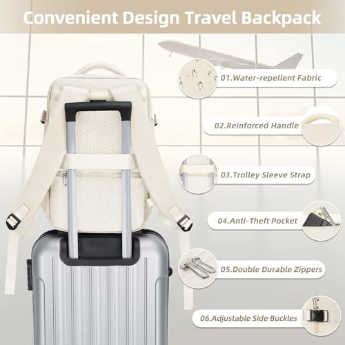 Cabin Bags 40x20x25 for Ryanair, Small Underseat Carry-ons Bag Hand Luggage Bag Travel Backpack Cabin Size 20L Fit 14 Inch Loptop Bags for Women Men with Trolley Sleeve - Beige - Image 4