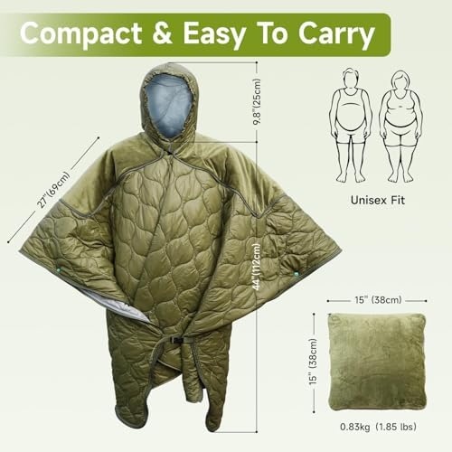 Travel Bird Sleeping Blanket for Camping, Wearable Blanket Insulated Poncho Hooded, Protable Pillow for Winter Picnics, Hiking, Travel, Sports - Image 2