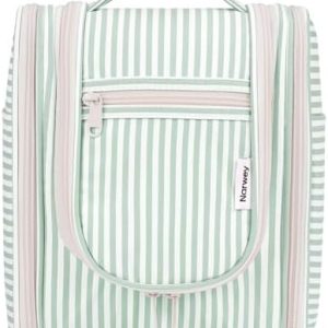 Narwey Travel Hanging Toiletry Wash Bag Makeup Cosmetic Organizer for Women (Mint Green Stripe (Small))