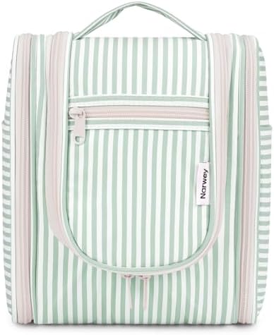 Narwey Travel Hanging Toiletry Wash Bag Makeup Cosmetic Organizer for Women (Mint Green Stripe (Small))