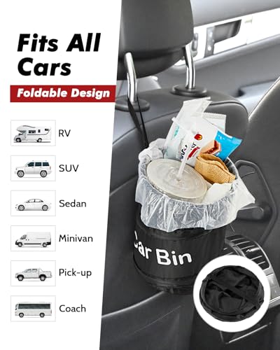Zacro Car Bin with 5 Garbage Bags - Foldable and Water Resistant Auto Trash Bag Camp for Garbage and Litter Storage and Collection - Image 6