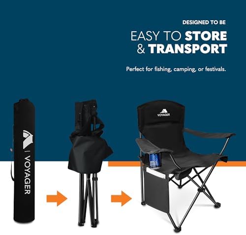 Voyager Folding Camping Chair 2-Pack, Lightweight with Pocket and Drinks Holder, Holds up to 120kg Each, Easy to Transport, Foldable Outdoor Chair Set -Black - Image 6