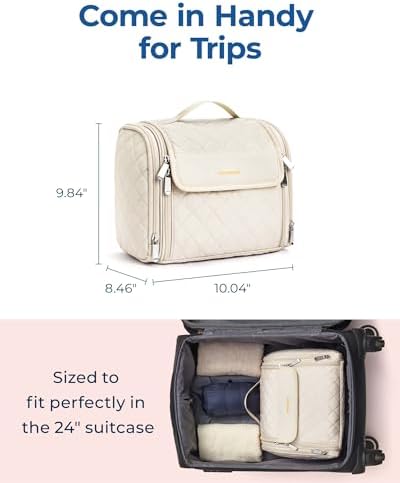 BAGSMART Hanging Makeup Bag for Women Travel Toiletry Bag,Large Capacity Portable Cosmetic Case,Travel Essentials Organizer for Full Sized Cosmetics and Toiletries,Beige - Image 5