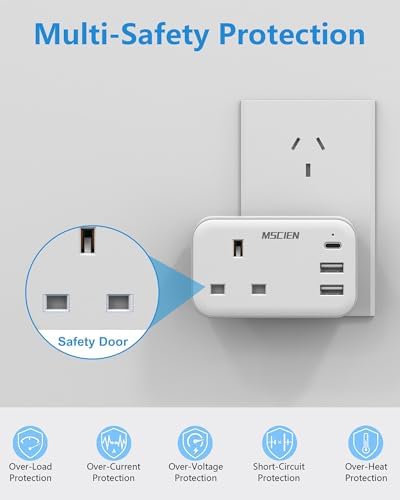UK To Australia Plug Adapter with 3 USB, China New Zealand Australian Plug Adaptor from UK, 4 in 1 Grounded Charger UK to Australia Travel Plug Adaptor for AUS NZ Argentina Fiji and More (Type I) - Image 7