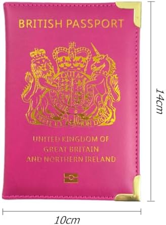 British Passport Holder, Portable UK Passport Cover for Women Men, PU Leather Travel Wallet Case Organiser for Passport Credit Cards Boarding Passes (Hot Pink) - Image 2