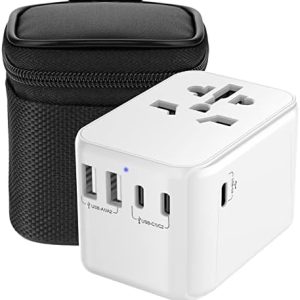 Universal Travel Adapter, Worldwide Travel Adapter with 2 USB A and 3 USB C Ports International Travel Plug Adapter with EU UK USA AU Plugs Power Socket Charger for Multi Countries