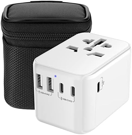 Universal Travel Adapter, Worldwide Travel Adapter with 2 USB A and 3 USB C Ports International Travel Plug Adapter with EU UK USA AU Plugs Power Socket Charger for Multi Countries