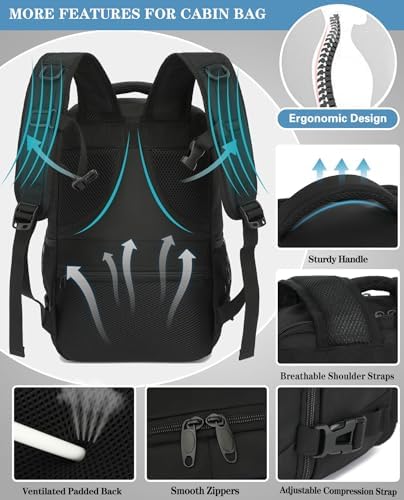 Ryanair Cabin Bags 40x20x25 Travel Backpack Carry-ons Small Rucksack Hand Luggage Bag Underseat Cabin Size 20L Flight Laptop Bags Black - Image 6