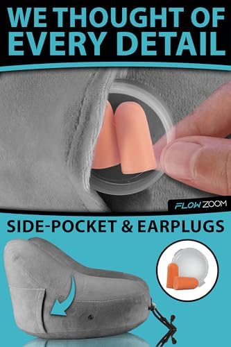 AIR Inflatable Travel Pillow for Airplane - Hooded Neck Pillow for Travel - Inflatable Travel Neck Pillow - Plane Pillow - Neck Cushion - Flight Pillow - Travel Neck Pillows - Grey - Image 8