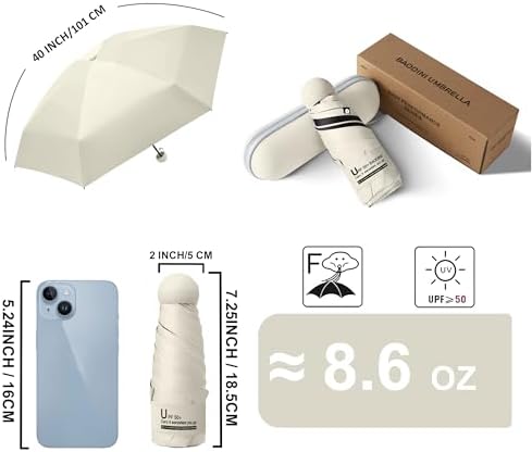 BAODINI Mini Travel Umbrella With Case Small Compact UV Umbrella Protection Sun Lightweight Tiny Pocket Umbrella - Image 3