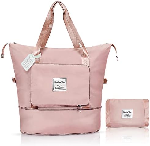 Flintronic Duffel Bag, Foldable Overnight Weekend Bags for Women, Lightweight Hospital Bag with Wet and Dry Separation Bag, Large Holdall/ Cabin Bag for Gym, Sports and Travel - Pink - Image 9