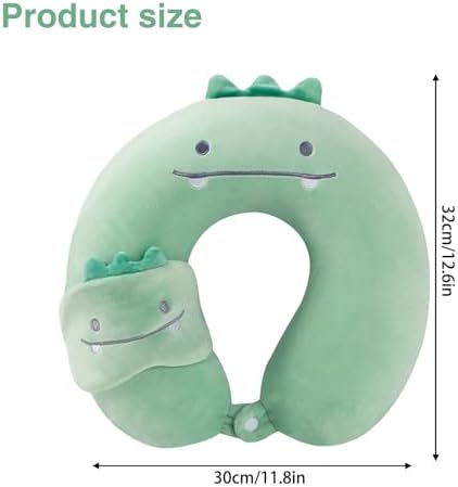 Travel Pillow Kids Travel Pillow with Sleep Eye Mask Cute Neck Pillow for Travel Soft Memory Foam Travel Neck Pillow for Adults and Kids Airplane Sleeping Travel and Camping (green dinosaur) - Image 3