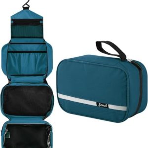 jiemei Hanging Toiletry Bag Waterproof, Travel Wash Bag for Men & Women with 4 Compartments, Foldable Compact Size, Super Durable Fabric