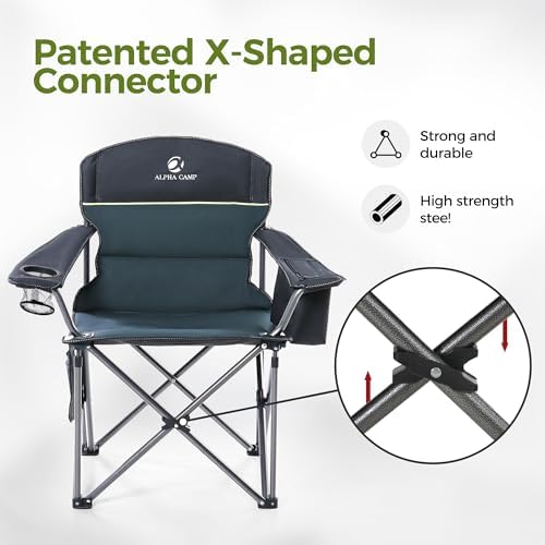 ALPHA CAMP Camping Chairs for Adults Heavy Duty Camping Chair Up to 200 kg Folding Camp Chair with Cup Holder and Cooler Bag for Outdoor Picnic Fishing, Lightweight and Portable, Green - Image 3