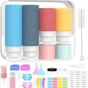 26 Pack Squeezable Silicone Travel Bottles Set - Empty, Leak-Proof, Refillable Containers for Toiletries, TSA Approved Travel Accessories for Women, Airplane Travel Essentials