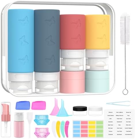 26 Pack Squeezable Silicone Travel Bottles Set - Empty, Leak-Proof, Refillable Containers for Toiletries, TSA Approved Travel Accessories for Women, Airplane Travel Essentials
