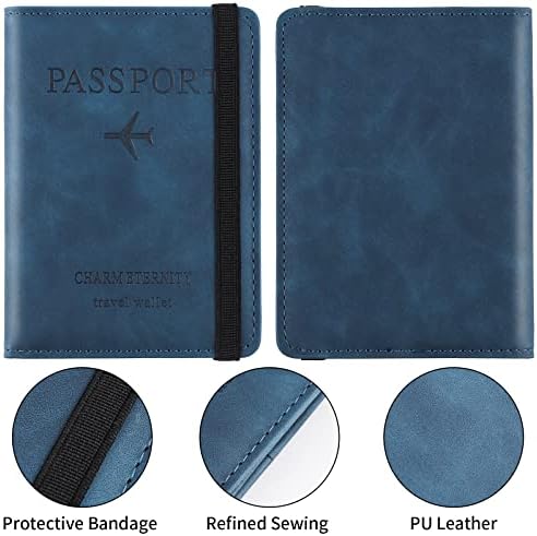 Cooja Passport Holder Cover Travel Wallet Organiser, Passport Case with RFID Blocking, PU Leather Travel Document Holder for Men&Women Travel Accessories (Blue) - Image 5