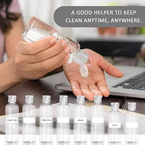 6 Pcs 100ml Travel Bottles, and 2 Pcs 50ml Travel Empty Bottles, with 3 Pcs Funnels and 15 Pcs Self-adhesive Labels, Sub-bottling of Cosmetics and Liquids,Used for Vacation and Travel - Image 5