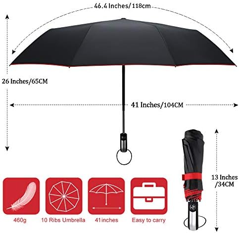 YumSur Compact Umbrella - Travel Folding Umbrella Fast Drying, Windproof Reinforced Frame, Automatic Open & Close, Double Canopy, Lightweight 10 Ribs Umbrella for Men, Women, Children - Image 2