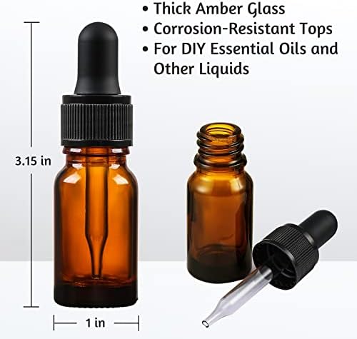 AOZITA 4 x 10ml Amber Brown Glass Bottles with Dropper Pipettes - Come with 1 Stainless Steel Funnel & 4 Lables - Tincture Dropper Bottles for Essential Oils, Aromatherapy Blends, Liquids - Image 3