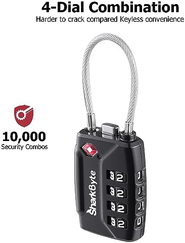 SharkByte TSA Approved Suitcase Locks - 4-Dial Security Travel Combination Padlock, Flexible Cable Wire Travel Lock for Suitcases, Luggage locks, Case Travel Bag Gym Locker Code Small PadLock (Pack 4) - Image 5