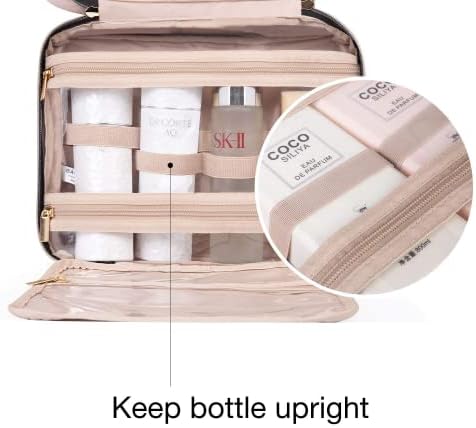 BAGSMART Hanging Toiletry Bag Travel Large Wash Bag Womens Cosmetic Bag Clear for Full Sized Container Pink - Image 4