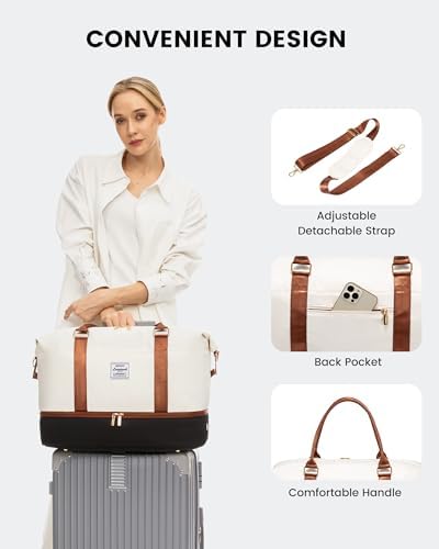 LOVEVOOK Travel Bags for Women, Large Weekend Overnight Hospital Maternity Duffel Gym Waterproof Ladies Holdall Carry On Bag with Shoe Compartment & Toiletry Bag, Black & White - Image 6