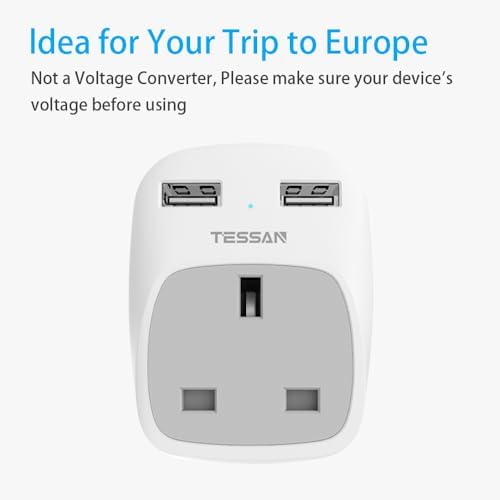 UK to European EU Travel Adapter with 2 USB Ports - TESSAN Power Euro Europe Grounded Plug Adapter for Germany France Iceland Poland Spain Russia and More (Type E F) Not Include Italy - Image 5
