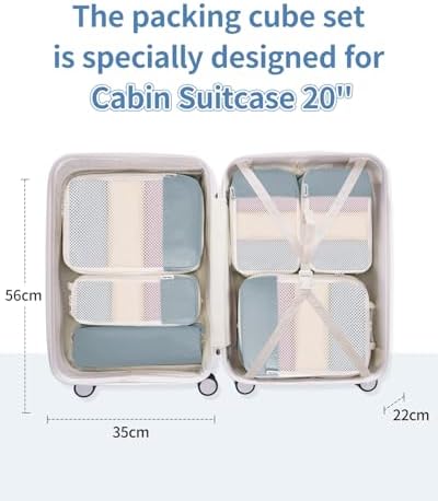 Narwey 6 Set Compression Packing Cubes for Backpack and Suitcases, Travel Organiser Packing Bags for Carry on Hand Luggage Travel Essentials Bag for Women and Girls (Grayish Blue) - Image 3