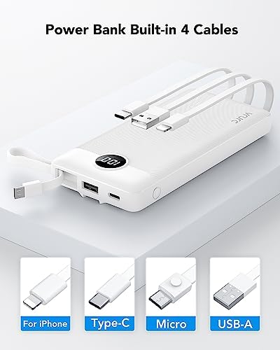 VRURC 10000mAh Power Bank With Built in Cables,USB C Battery Pack Portable Charger with 5 Outputs 2 Inputs Powerbank LED Display compatible with iPhone 14 13 12 Samsung S21 S20 Xiaomi iPad - Image 2