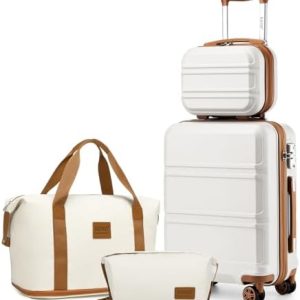 Kono Suitcase Lightweight ABS Hard Shell Carry-Ons Cabin Case 12'' and 20'' Luggage Set with TSA Lock Luggage Sets of 4 Piece Included Duffels Bag & Toiletry Bag for Travel(Cream White)