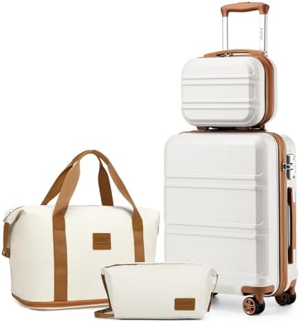 Kono Suitcase Lightweight ABS Hard Shell Carry-Ons Cabin Case 12'' and 20'' Luggage Set with TSA Lock Luggage Sets of 4 Piece Included Duffels Bag & Toiletry Bag for Travel(Cream White)
