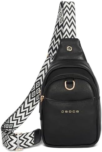OSOCE Crossbody Bag for Women PU Sling Belt Bag Small Shoulder Chest Bag Purses with Adjustable Guitar Strap Phone Cable Hole Fanny Pack Cross Body Bags with for Ladies Travel Shopping.