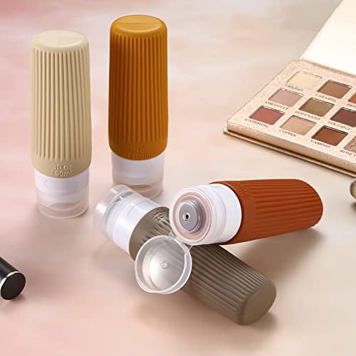 Travel Bottles for Toiletries,BPA Free,90ml Silicone Leak Proof Refillable Portable Squeeze Empty Accessories Travel Size Liquid Cosmetic Lotion Shampoo Conditioner Bottles Containers(4 Pack Brown) - Image 6