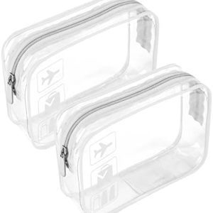 2pcs Clear Travel Toiletry Bag TSA Approved Quart Size Travel Bag Airport Carry On Liquid Bag Clear Shower Bag Transparent Toiletries Bag Plastic Airport Security Toiletry Bags(White)