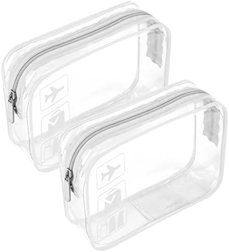 2pcs Clear Travel Toiletry Bag TSA Approved Quart Size Travel Bag Airport Carry On Liquid Bag Clear Shower Bag Transparent Toiletries Bag Plastic Airport Security Toiletry Bags(White)
