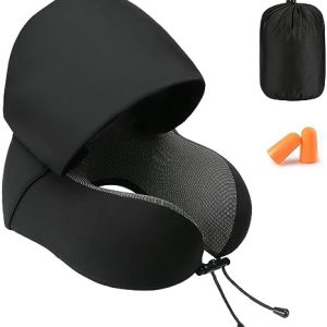 Travel Pillow for Neck Memory Foam, Hooded Travel Neck Pillow for Adults, Comfortable Neck Pillow for Travel with Hoodie, Flight Pillow, Airplane Pillow, Travel Cushion for Plane Car Train