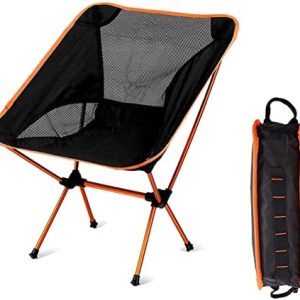 Portable Folding Camping Chair, Compact Collapsible Backpacking Chair Beach Chair with Carry Bag for Outdoor Hiking Fishing Picnic (Orange)