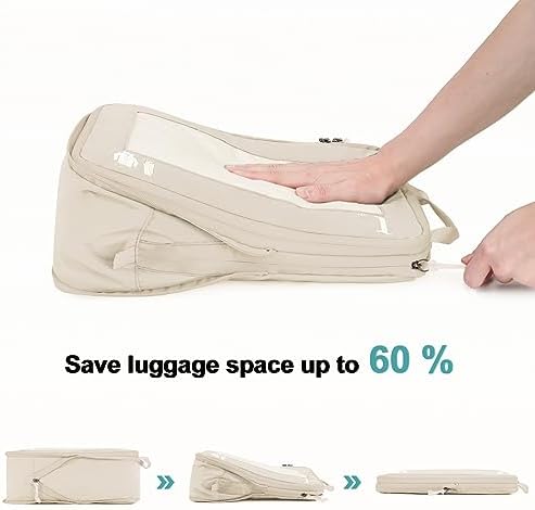 ECOHUB 5 Set Compression Packing Cubes for Suitcases Organiser Bags Travel Accessories with Shoes Bag Tear-resistant Travel Cubes with ID Tag Expandable Packing Bags(Beige) - Image 4