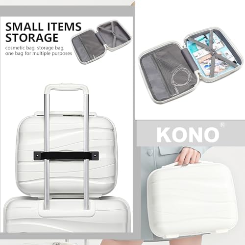 Kono Suitcase Sets of 2 Piece Lightweight Carry On Hand Cabin Luggage Polypropylene Hard Shell Suitcase with TSA Lock Spinner Wheels Travel with Beauty Case (Set of 2, White) - Image 4