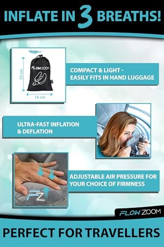 AIR Inflatable Travel Pillow for Airplane - Hooded Neck Pillow for Travel - Inflatable Travel Neck Pillow - Plane Pillow - Neck Cushion - Flight Pillow - Travel Neck Pillows - Grey - Image 4
